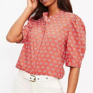 🌻🆕LOFT Geo Puff Sleeve Blouse-Roast Tomato- Size Small